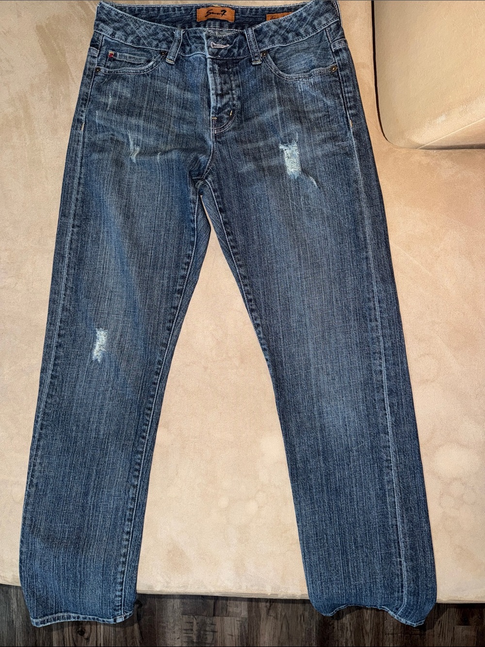 7 For All Mankind Women's Straight Blue Distressed Jeans